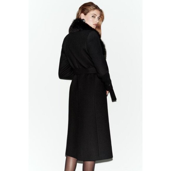 ZARA WOOL COAT WITH FAUX FUR COLLAR AND BELT - Picture 6 of 9